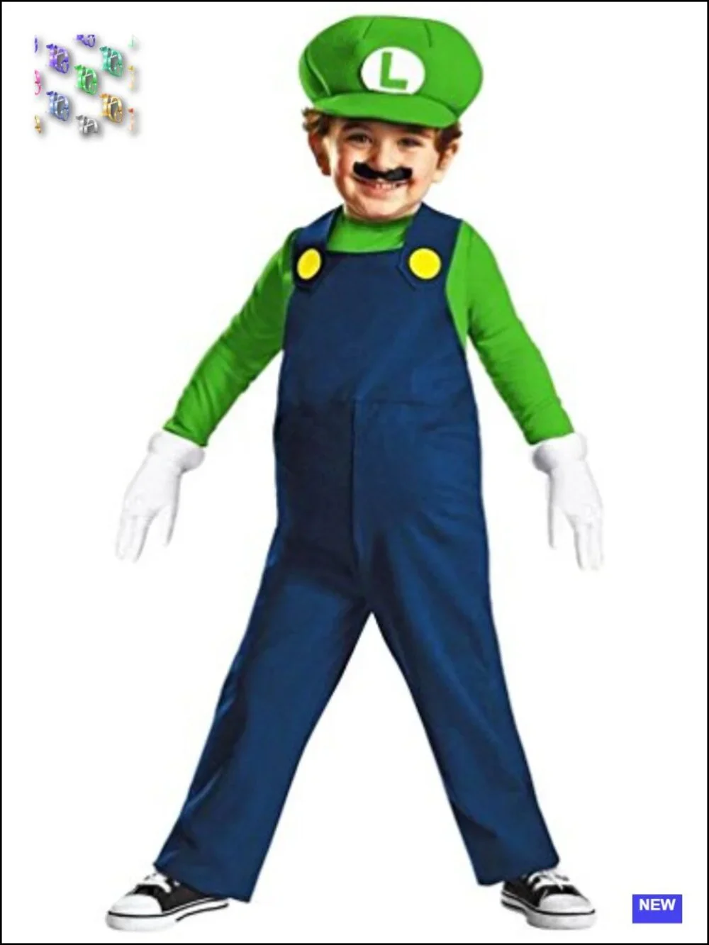 Luigi Toddler Costume Kids Halloween Cosplay Pretend Play 3T-4T